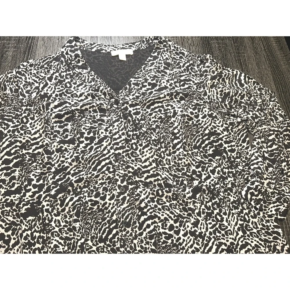 Michael Kors Animal Print Button Down Shirt Dress Midi‎ V-Neck Short Sleeve 3X